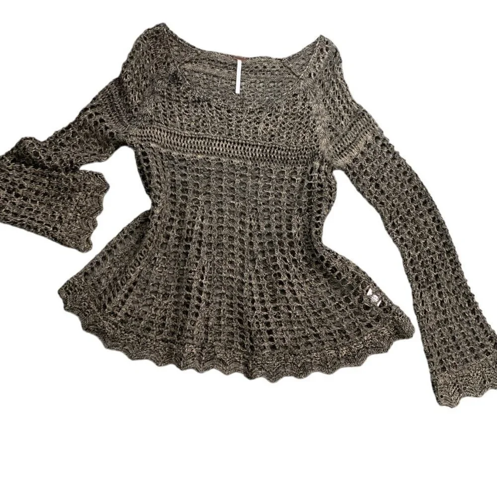 Free People Annabelle Crochet Pullover‎ Top Beach Cover-up Sz S #136B